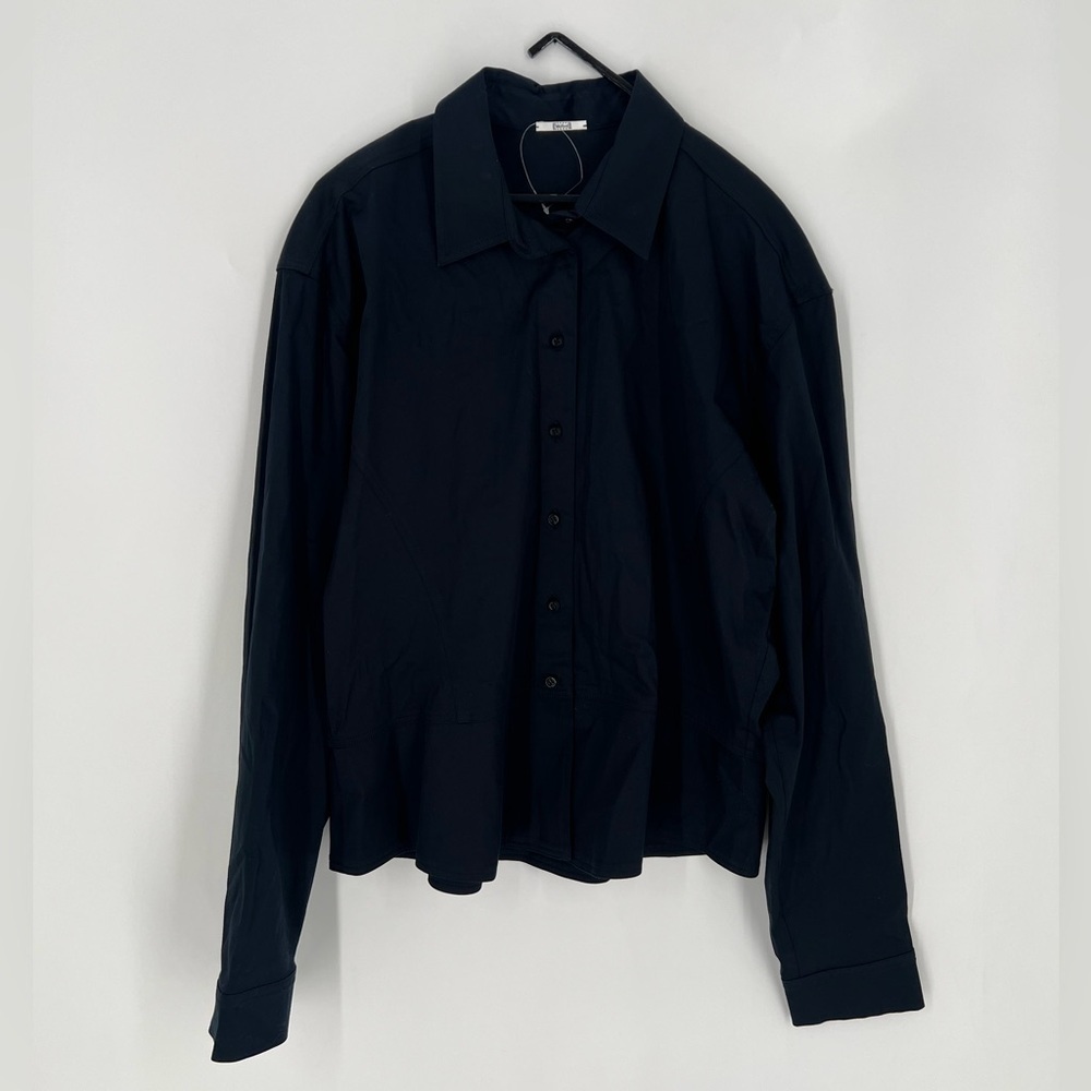 Wolford Button Front Stretch Peplum Pleated Long Sleeve Blouse Shirt